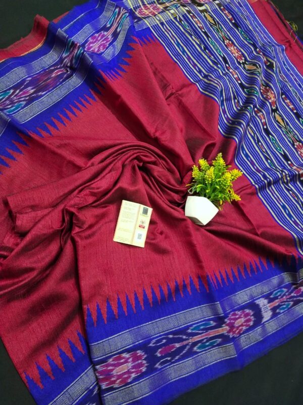 PURE RAW SIK, SAMBALPURI IKKAT WEAVED,HANDMADE SAREES WITH SILK MARK. - Image 2