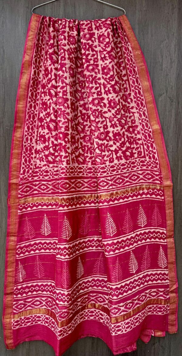 HANDBLOCK PRINTED COTTON SILK SAREES WITH MAHESHWARI BORDER