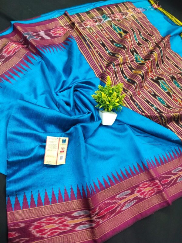 PURE RAW SIK, SAMBALPURI IKKAT WEAVED,HANDMADE SAREES WITH SILK MARK. - Image 3