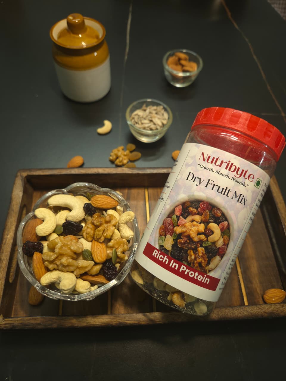 Nutribyte Premium Dry Fruit Mix | An Eclectic Mix of 9 Healthy Superfoods Nuts- Cashews, Almonds | Dry Fruits - Cranberries, Raisins | Seeds - Pumpkin, Sunflower | Reusable Jar (400g) - Image 5