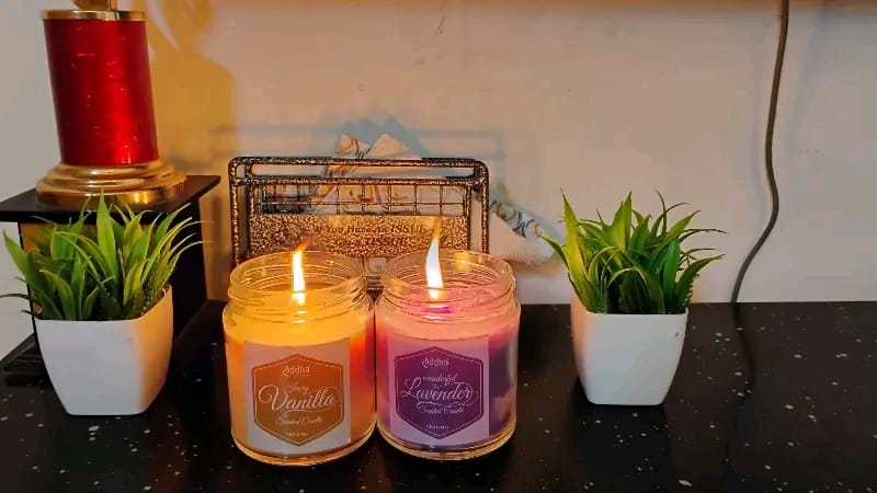 100% Pure Soy Wax Jar Candles| Smokeless Candles| Panel Jar Candles| Purple & Ivory Color| Set Of 2 - Image 3