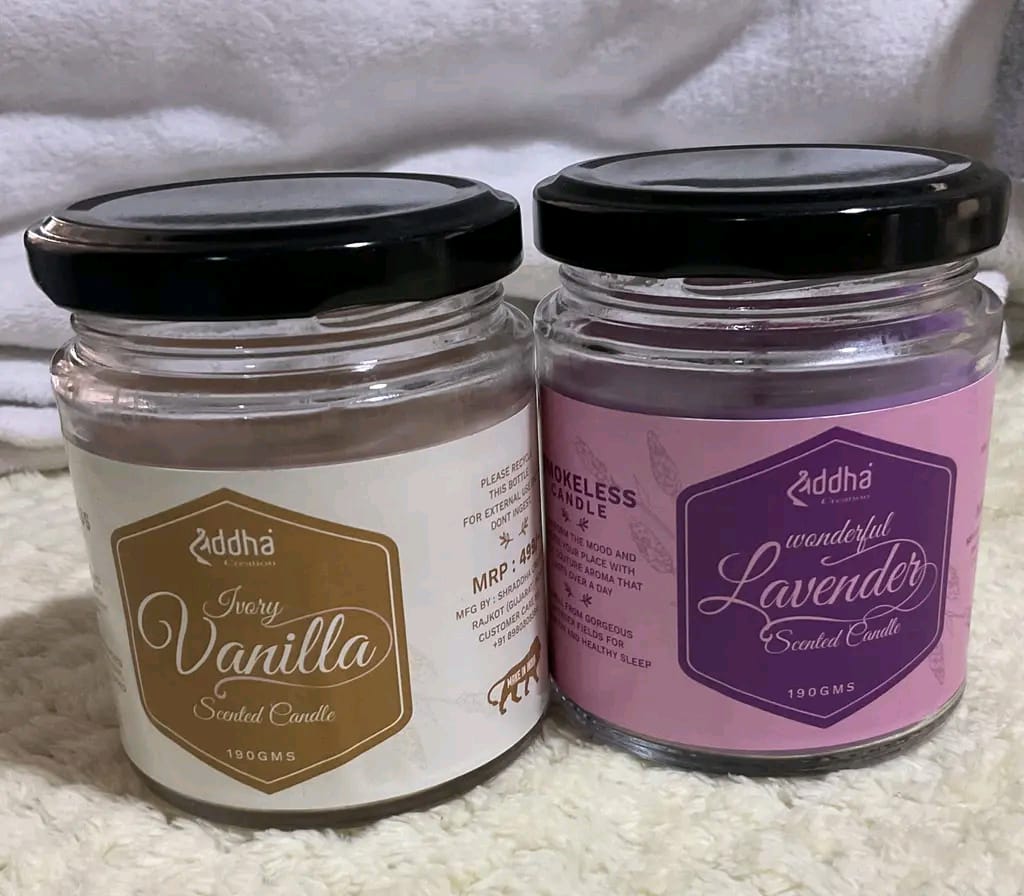 100% Pure Soy Wax Jar Candles| Smokeless Candles| Panel Jar Candles| Purple & Ivory Color| Set Of 2 - Image 2